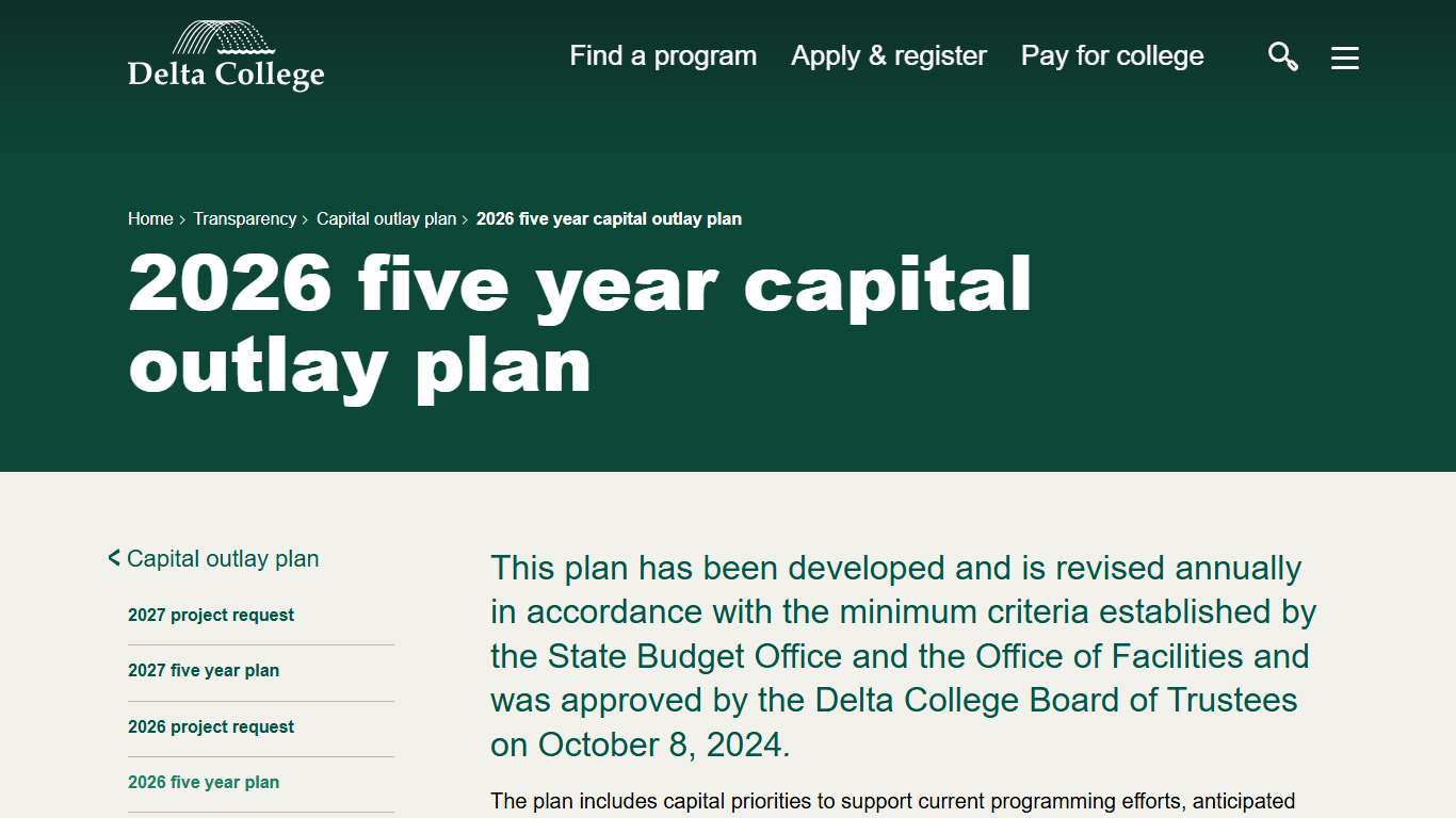 2026 five year capital outlay plan Delta College